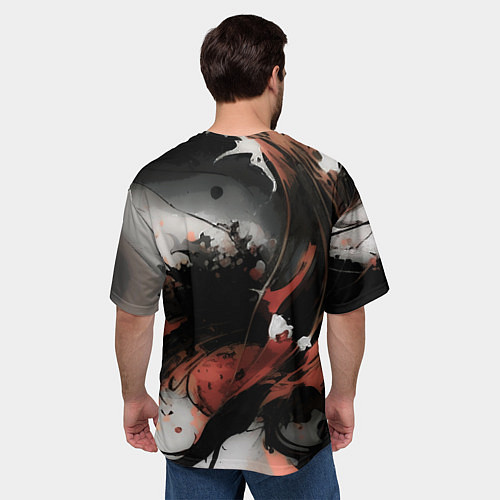 Мужская футболка оверсайз Тёмные краски абстракция красно-чёрный / 3D-принт – фото 4