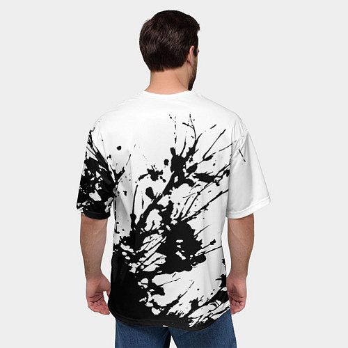 Мужская футболка оверсайз Чёрная взрывная краска на белом / 3D-принт – фото 4