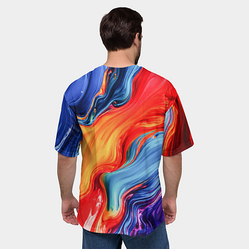 Мужская футболка оверсайз Красно-синие масляные краски смешение абстракция / 3D-принт – фото 4