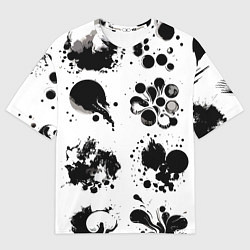 Мужская футболка оверсайз Чёрно-белые кляксы - абстракция