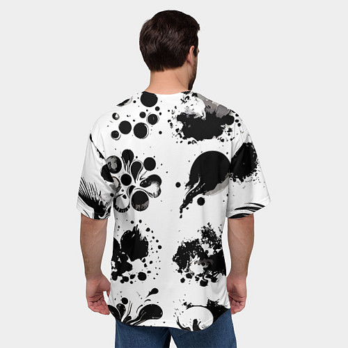Мужская футболка оверсайз Чёрно-белые кляксы - абстракция / 3D-принт – фото 4
