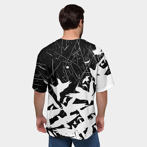 Мужская футболка оверсайз Barcelona черно белые птицы / 3D-принт – фото 4