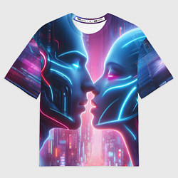 Мужская футболка оверсайз Cyber love - metropolis neon glow