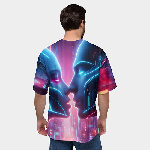 Мужская футболка оверсайз Cyber love - metropolis neon glow / 3D-принт – фото 4