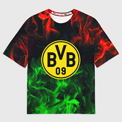 Футболка оверсайз мужская Borussia красно зеленый огонь, цвет: 3D-принт