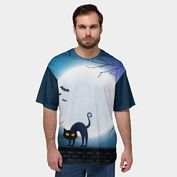 Футболка оверсайз мужская Полнолуние и черный кот - жуткий Хэллоуин, цвет: 3D-принт — фото 2
