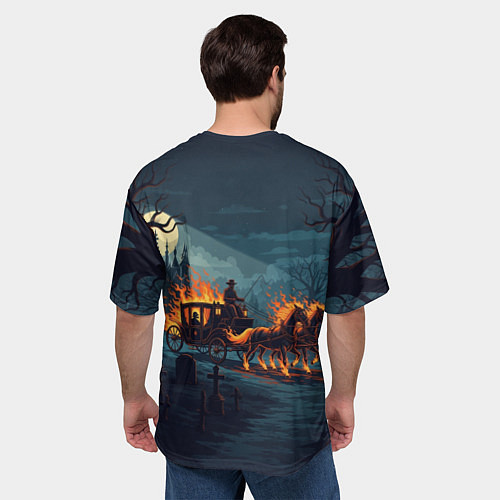 Мужская футболка оверсайз Призраки в горящей конной повозке / 3D-принт – фото 4