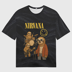 Мужская футболка оверсайз Ленивцы группа Nirvana