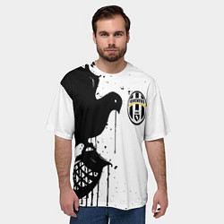 Футболка оверсайз мужская Ювентус черная птица краски, цвет: 3D-принт — фото 2