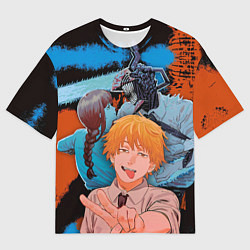 Мужская футболка оверсайз Дэндзи и Макима из Человек бензопила