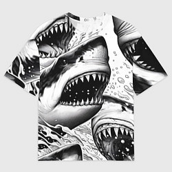 Футболка оверсайз мужская Белая акула - стая, цвет: 3D-принт