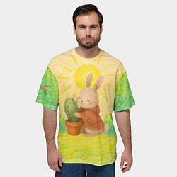 Футболка оверсайз мужская Заяц обнимает кактус, цвет: 3D-принт — фото 2