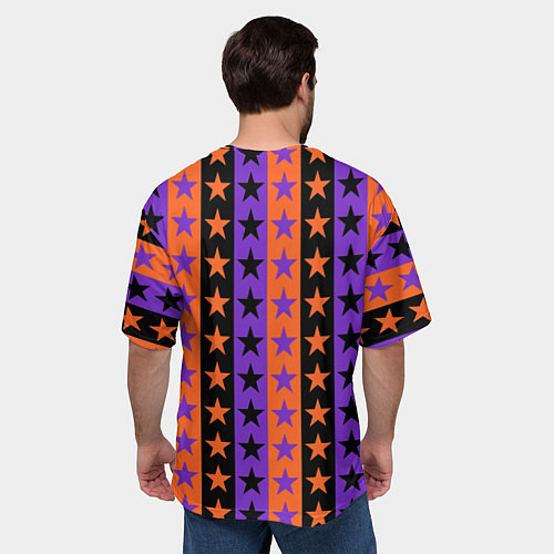 Мужская футболка оверсайз Звёзды Хэллоуина паттерн полосатый / 3D-принт – фото 4