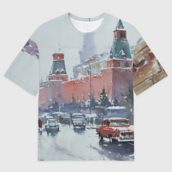 Футболка оверсайз мужская Старинная Москва - новый год, цвет: 3D-принт