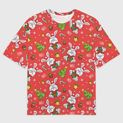 Футболка оверсайз мужская Новогодний паттерн с зайчиком, цвет: 3D-принт