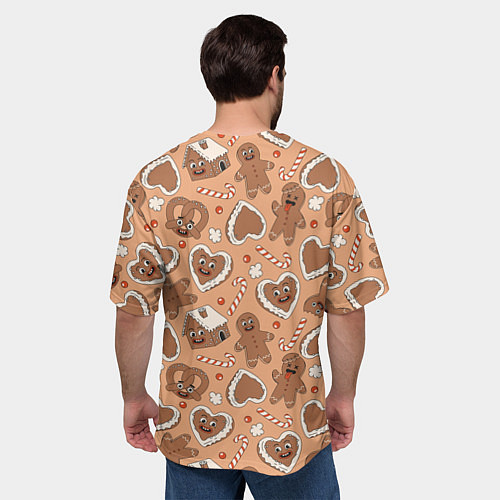 Мужская футболка оверсайз Паттерн с новогодним печеньем / 3D-принт – фото 4