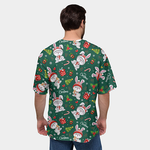Мужская футболка оверсайз Новогодние зайчики / 3D-принт – фото 4