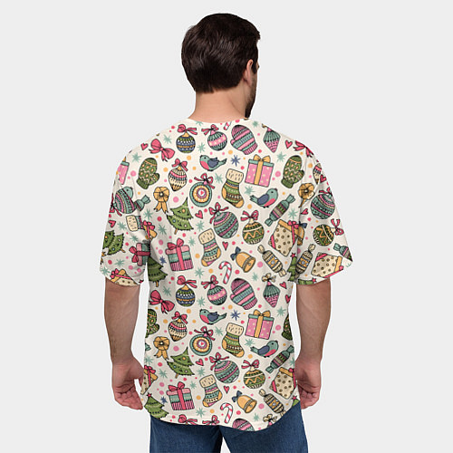 Мужская футболка оверсайз Новогодний паттерн / 3D-принт – фото 4