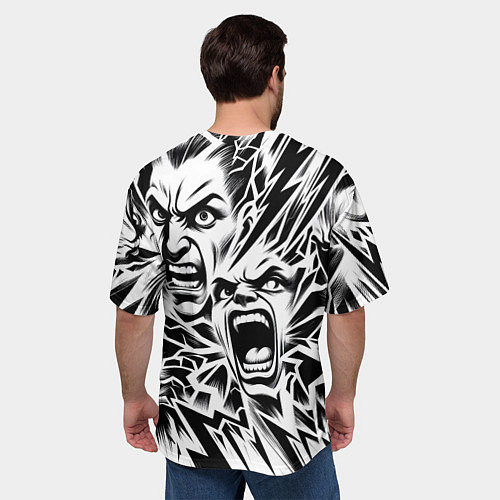Мужская футболка оверсайз Свирепые лица и молнии - нейроарт / 3D-принт – фото 4