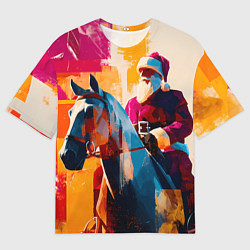 Мужская футболка оверсайз Дед Мороз на коне