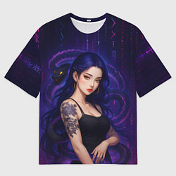Футболка оверсайз мужская Девушка с тату на руке и пурпурная змея, цвет: 3D-принт