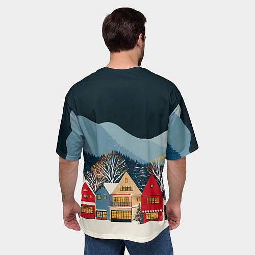 Мужская футболка оверсайз Новогодний городок в горах / 3D-принт – фото 4