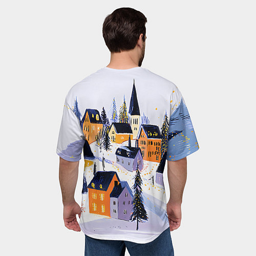 Мужская футболка оверсайз Новогодние домики на горе / 3D-принт – фото 4