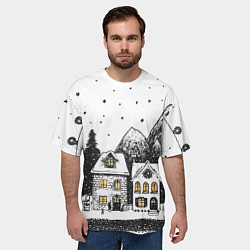 Футболка оверсайз мужская Черно-белый новогодний город, цвет: 3D-принт — фото 2