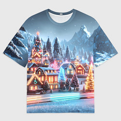 Футболка оверсайз мужская Городок в новогодних огоньках, цвет: 3D-принт