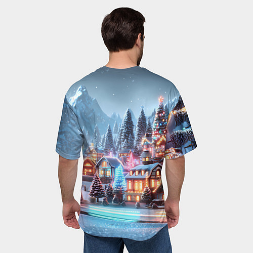 Мужская футболка оверсайз Городок в новогодних огоньках / 3D-принт – фото 4