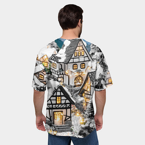 Мужская футболка оверсайз Объемные новогодние дома / 3D-принт – фото 4
