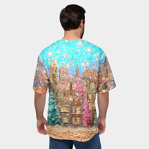 Мужская футболка оверсайз Новогодний город в блестках / 3D-принт – фото 4