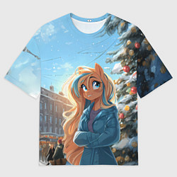 Футболка оверсайз мужская Лошадка на новогодней площади, цвет: 3D-принт