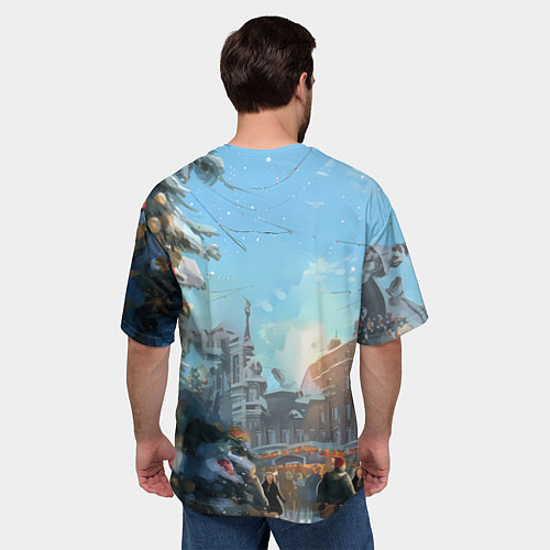 Мужская футболка оверсайз Лошадка на новогодней площади / 3D-принт – фото 4