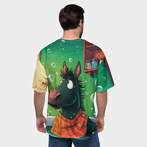 Мужская футболка оверсайз Лошадь моется в ванной / 3D-принт – фото 4