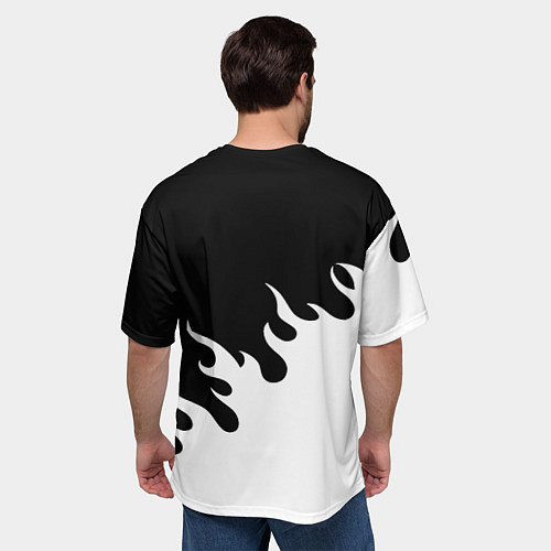 Мужская футболка оверсайз Ювентус огонь текстура / 3D-принт – фото 4