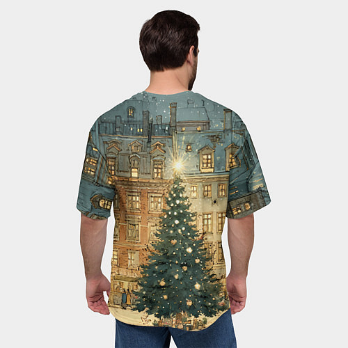 Мужская футболка оверсайз Новогодний старый город / 3D-принт – фото 4