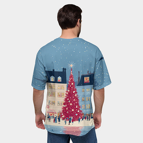 Мужская футболка оверсайз Новогоднее гуляние у красной елки / 3D-принт – фото 4
