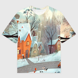 Футболка оверсайз мужская Милый новогодний дворик, цвет: 3D-принт