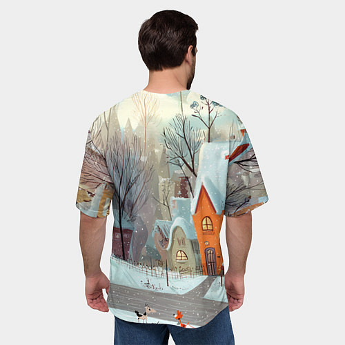 Мужская футболка оверсайз Милый новогодний дворик / 3D-принт – фото 4