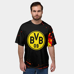 Футболка оверсайз мужская Боруссиа огненные краски текстура, цвет: 3D-принт — фото 2
