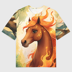 Мужская футболка оверсайз Милая огненная лошадь