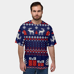 Футболка оверсайз мужская Новогодний вязаный паттерн, цвет: 3D-принт — фото 2