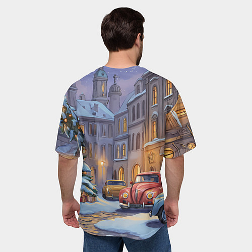 Мужская футболка оверсайз Новогодний снежный двор / 3D-принт – фото 4