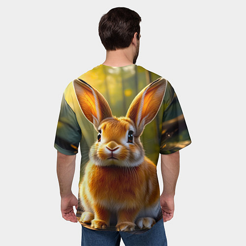 Мужская футболка оверсайз Зайчик в лесу / 3D-принт – фото 4