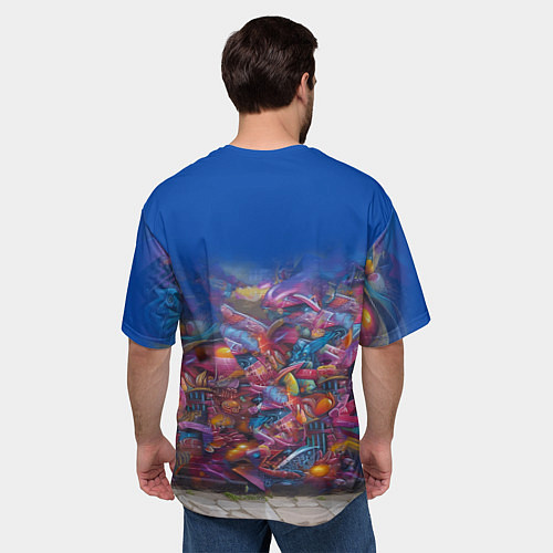 Мужская футболка оверсайз Абиссинка на фоне стены с граффити / 3D-принт – фото 4