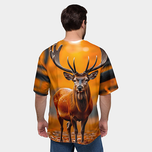 Мужская футболка оверсайз Осенний лес с оленем / 3D-принт – фото 4