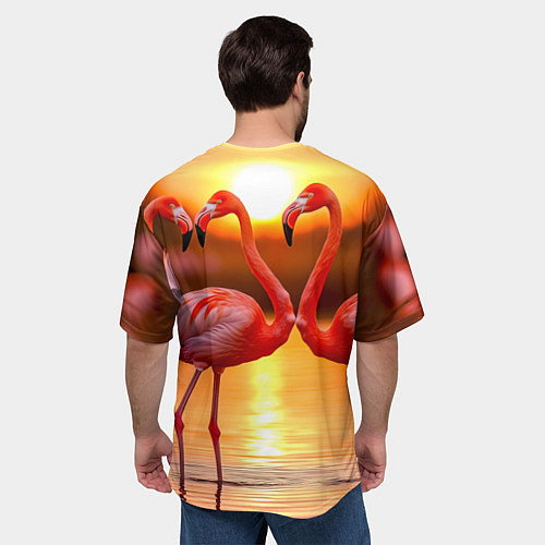 Мужская футболка оверсайз Розовый закат с фламинго / 3D-принт – фото 4