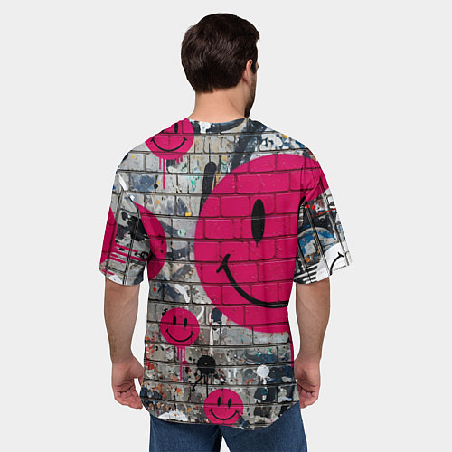 Мужская футболка оверсайз Розовые смайлы граффити / 3D-принт – фото 4
