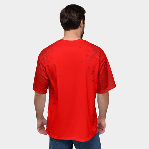 Мужская футболка оверсайз Stalker - белое на красном / 3D-принт – фото 4